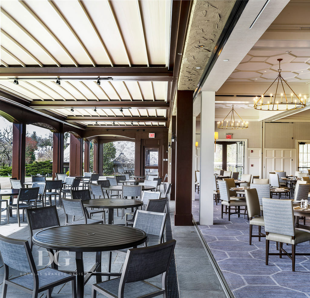 Country club dining room and dining terrace