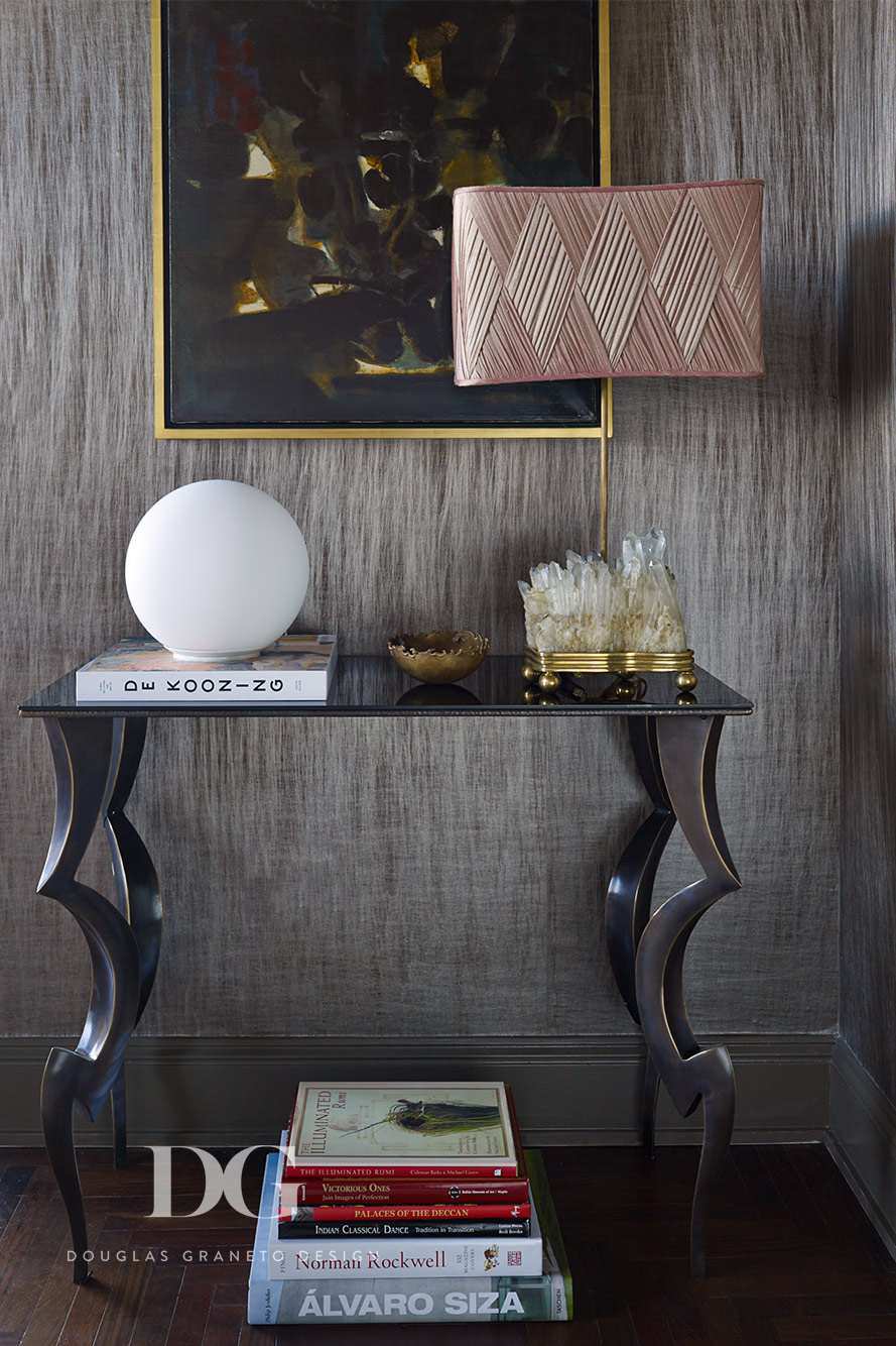 Home design project in Manhattan, NY featuring accent table and classic lamp