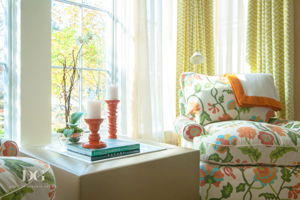 Floral- themed sofa and matching color side-pieces