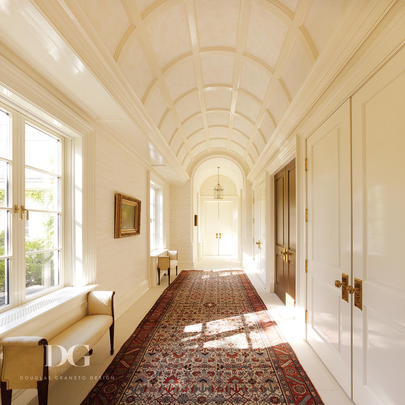 Long Hallway Featuring Natural Light in Greenwich, CT Home