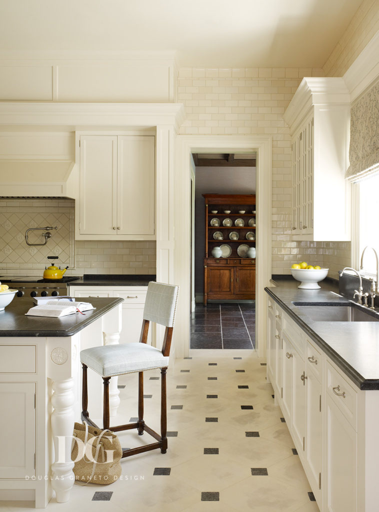 Modern Kitchen Featuring Tile Flooring and Stone Countertops