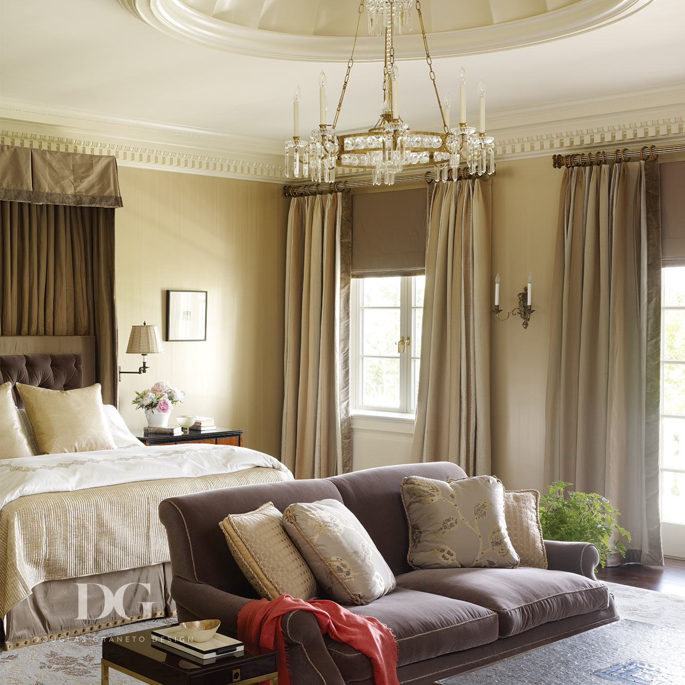 Modern Master Bedroom Featuring Hanging Lighting Fixture
