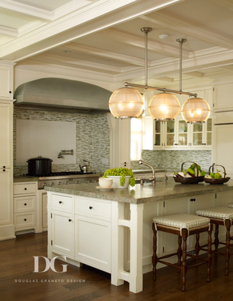 Spacious Southampton kitchen featuring Ann Morris Antiques and Ann Sacks tile.