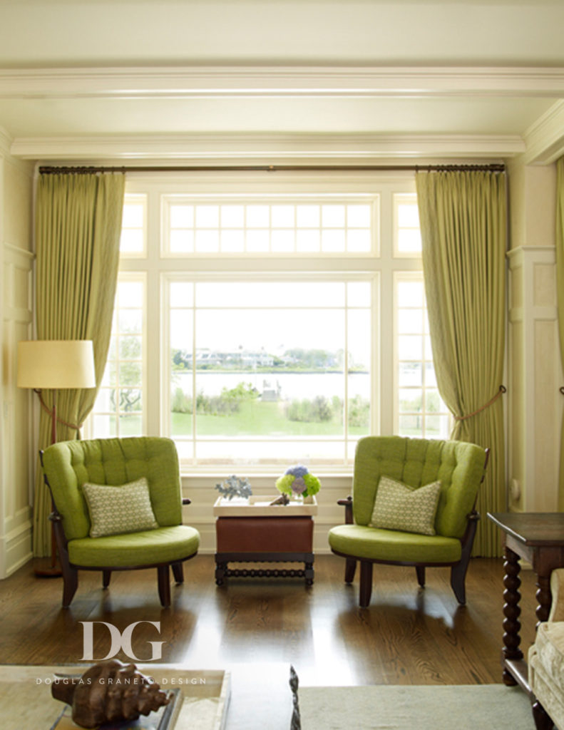 Updated sitting area with pieces from Guillerme et Chambron and Holland & Sherry in natural light.