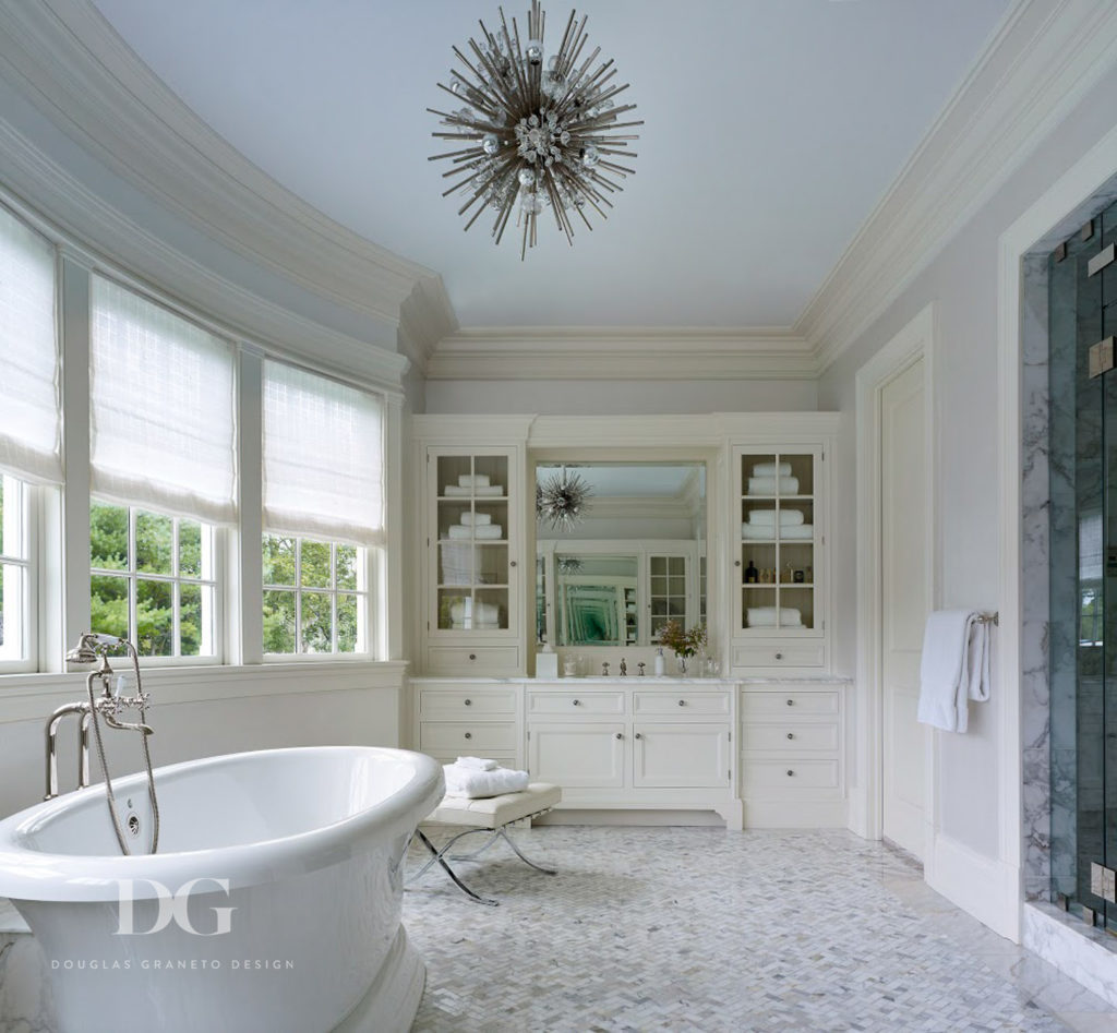 Master Bath Plaster Walls Venfield Custom Swarovski Chandelier